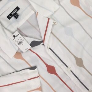 Express Shirt Mens Small White Rayon Short Sleeve Bowling Cabana Retro Lounge